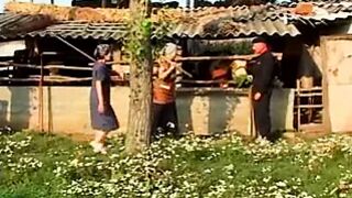 Hungarian granny peasant Janet pees and fucks near the barn