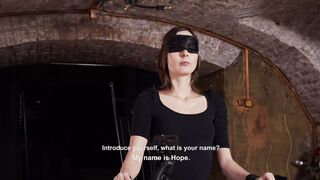 Blindfolded sub slave interviewed