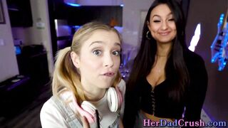 Slutty teens stroking cock