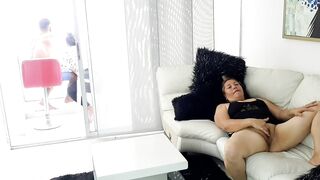 I catch my horny stepmother masturbating.