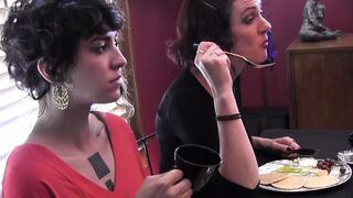 Domina pulls her subjects' labia long and her pussy drips full of lust
