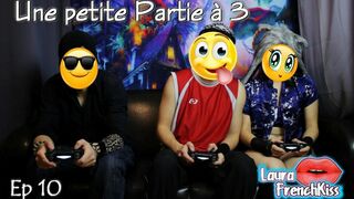 LauraFrenchKiss #10 Playing video games with boyfriend and his best friend, fucked and creampied
