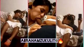 schoolgirl gives deep blowjob in front of the mirror