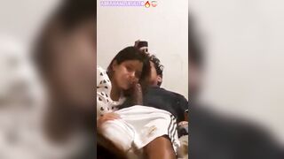 schoolgirl gives deep blowjob in front of the mirror