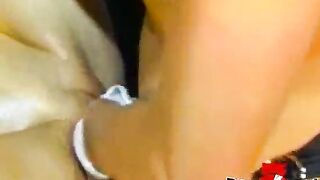 Busty dyke domina stretching subs tight ass with a strapon