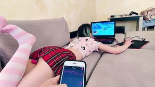 Caught my stepsister with a vibrator while she was playing a game and fucked her