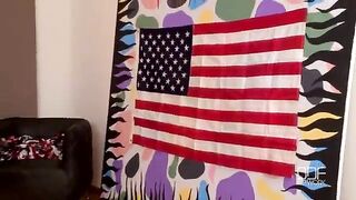 Naughty college babes fuck their stud in a superbowl threesome
