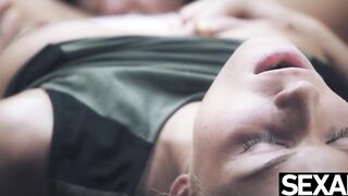 Beautiful lesbians eat each other's wet pussy to intense orgasms