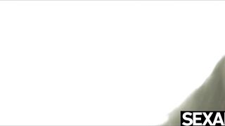 Sexy brunette's big natural tits jiggle as she sucks and fucks