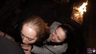 FFM Threesome Sucking on the Backyard