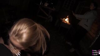 FFM Threesome Sucking on the Backyard