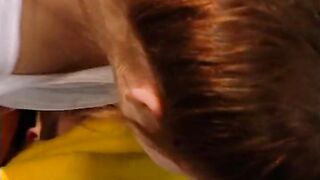Slutty brunette with shaved pussy screwed by masked cock