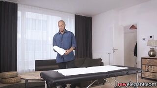 Interracially assfucked babe gets massaged