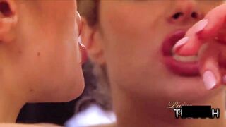 BBW babe with big juicy red lip is teasing you with a mirror in this fetish lips video