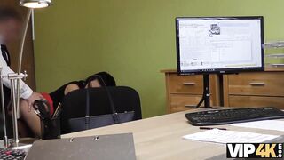 VIP4K. Long-haired brunette Inga Devil comes to a small loan