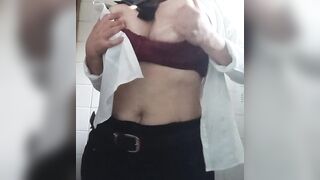 Latina with big tits masturbates at work