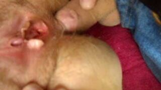 wife spreads hairy cunt while enjoying my cock in her ass