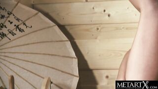 Stunning nude masturbates to a sweaty orgasm in the steam room