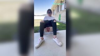 Tattooed skater girl get hard wet orgasm in public