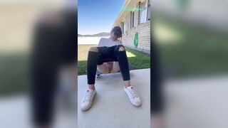 Tattooed skater girl get hard wet orgasm in public