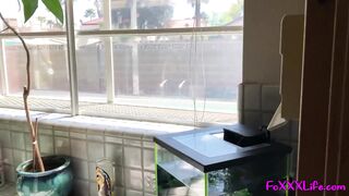 Peeping tom catches babe tanning naked