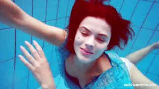Hot hairy brunette teen in the pool naked