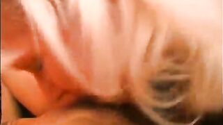 Mature lesbian eats pussy on couch