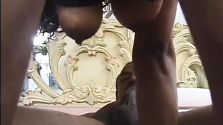 Young ebony with bouncy boobs moans while getting fucked