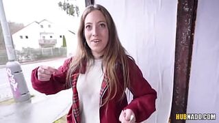 Sweet redhead girl blows and fucks a stranger for a cash