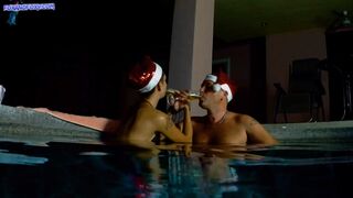 Stepfather fucks teen girl in the pool on Christmas