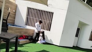 Young school boys have sex on the school terrace and are caught on a security