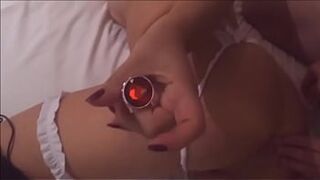 My young wife asked for a plug in her ass not to feel too much while her black friend fucks her - real amateur - complete in red