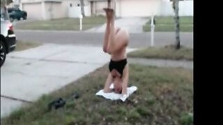 Lil C Naked Headstand