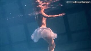 Bulava Lozhkova with a red tie and skirt underwater