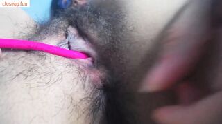 Masturbation hairy hole closeup