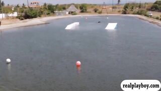 Hot badass women try out wake boarding