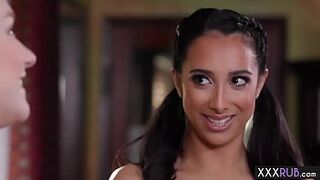 Two big tits horny lesbians kissing and passion massage