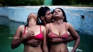 Husband Fucks his Wife and Friend in Pool in Threesome