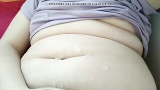 young chubby shooting big load in bed