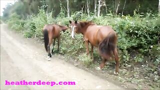(Onlyfans.com/heatherdeep) Heather Deep 4 wheeling on scary fast quad and Peeing next to horses in the jungle youtube version