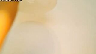 Blonde in miniskirt upclose dildo action