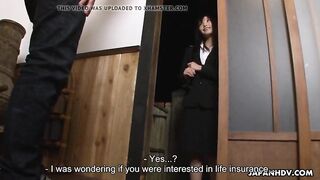 Cute insurance agent ends up sucking a stiff meat rocket