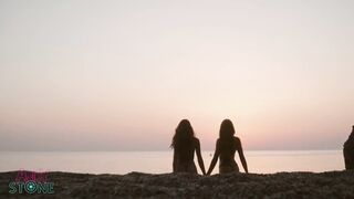 GIRLFRIENDS HAVING SEX AT SUNRISE ON A PARADISE BEACH