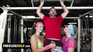 FreeUse Milf - Lucky Stud Bangs Two Tight Curvy Milfs In Yoga Pants In His New Freeuse Gym