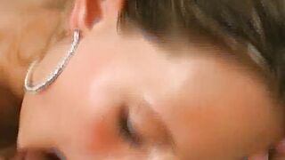 Hot German lady gets her small boobs sprayed with warm cum