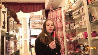 Amateur babe Carolina learns a few lessons in a sex-shop before her ROUGH POUNDING!