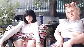 Two girls playing in public