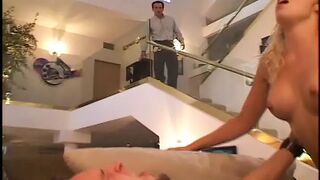 employee caught by boss having office sex as punishment they have to suck his balls