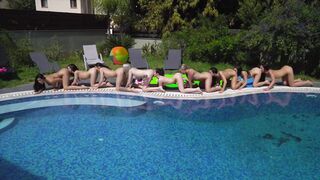 Wild lesbian teen pool party