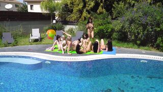 Wild lesbian teen pool party
